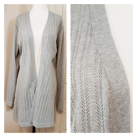 SOFT NEUTRAL LONG OPEN FRONT FINE KNIT SWEATER - Picture 1 of 11